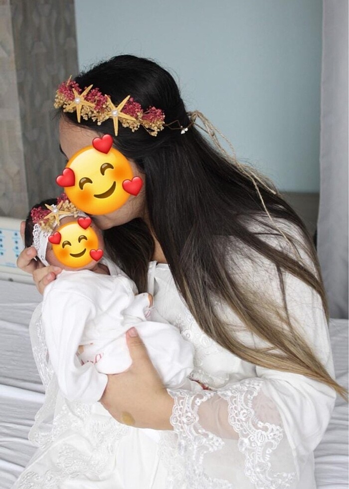 Lohusa taç, terlik, bebek bandı ve patik takımı - Görsel 2