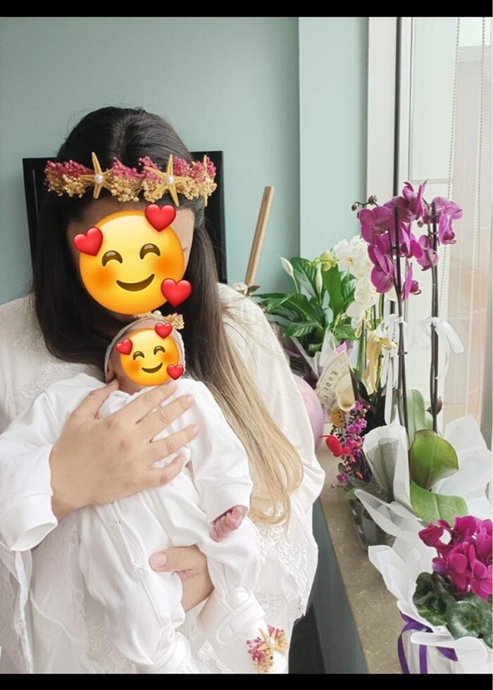 Lohusa taç, terlik, bebek bandı ve patik takımı - Görsel 3