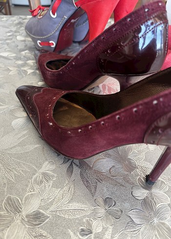 Bordo Süet Desenli Yüksek Topuklu Stiletto