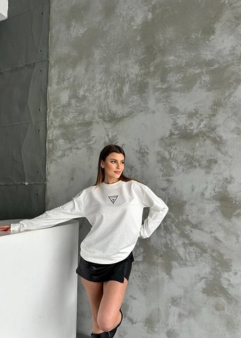 l Beden Guess Beyaz Puantiyeli Kadın Sweatshirt