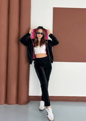 Siyah Deri Kadın Eşofman Takımı - Görsel 4