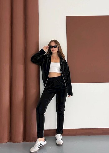 Siyah Deri Kadın Eşofman Takımı - Görsel 3