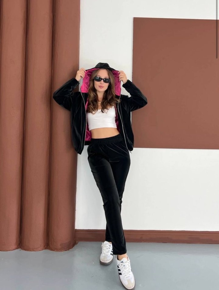 Siyah Deri Kadın Eşofman Takımı - Görsel 4