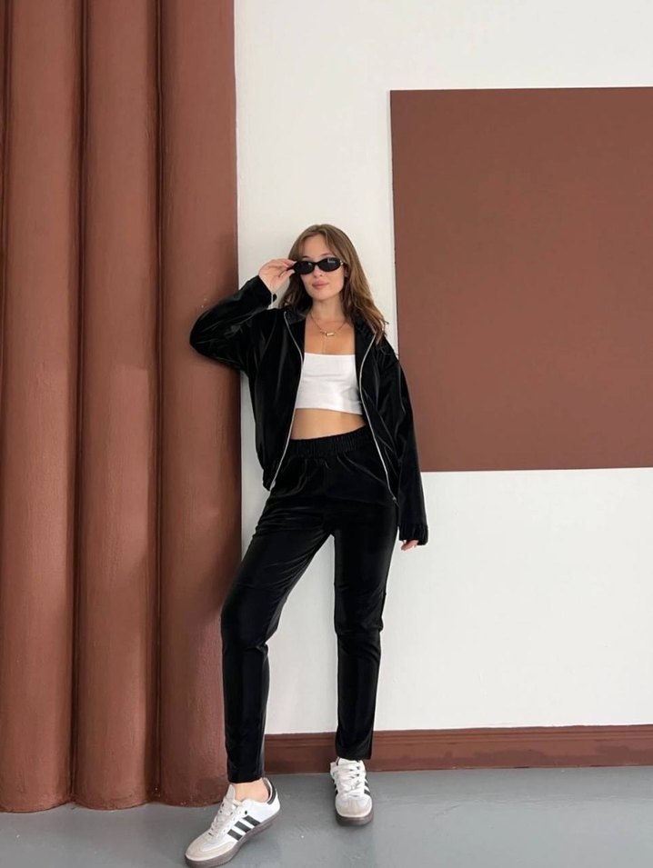 Siyah Deri Kadın Eşofman Takımı - Görsel 3