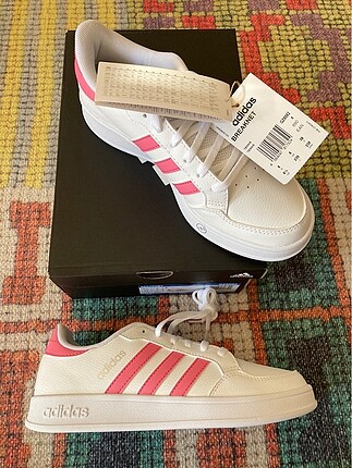 Adidas Breaknet Orjinal - Pembe Şeritli Beyaz