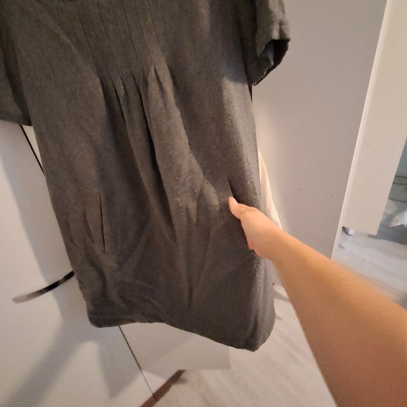 Gri yün Rahat Elbise - Görsel 4