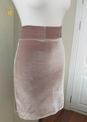 Bej Kadife Likralı Midi Eteği - Görsel 2