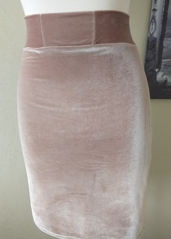 Bej Kadife Likralı Midi Eteği - Görsel 4