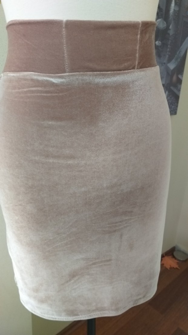 Bej Kadife Likralı Midi Eteği - Görsel 5