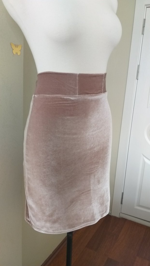 Bej Kadife Likralı Midi Eteği - Görsel 2