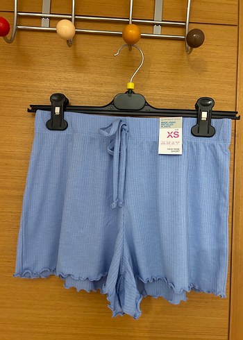 Kadın Mavi Pilili Pamuk Mini Şort XS