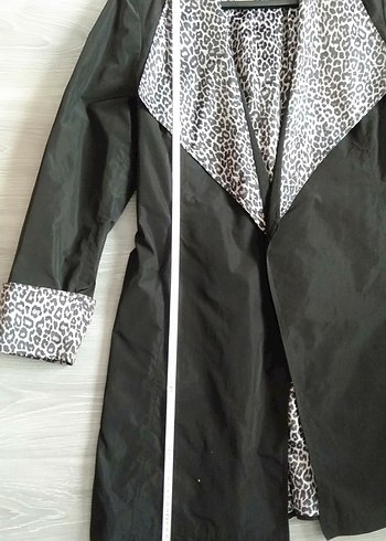 Leopar Desenli Siyah Uzun Kadın yağmurluk - Görsel 2