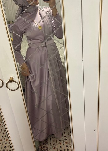 Uzun Kollu Mor Drapeli Kadın Abiye Elbise satılık - Görsel 3