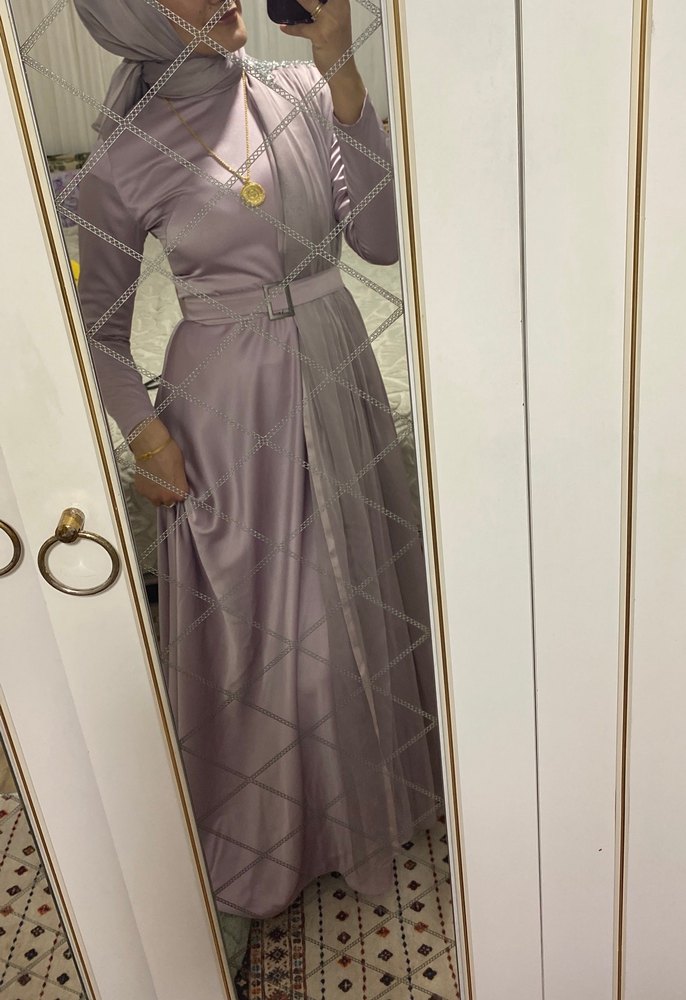 Uzun Kollu Mor Drapeli Kadın Abiye Elbise satılık - Görsel 3