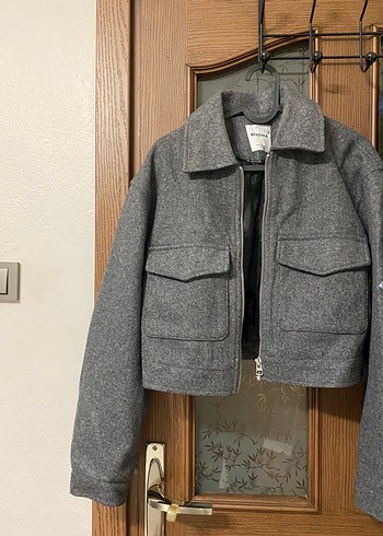 xs Beden Kadın Gri Denim Kısa Bomber Ceket