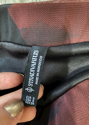 Stradivarius Bordo Bağlama Desenli Uzun Tül Etek