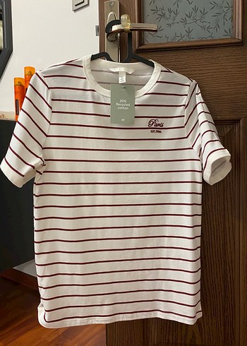 Beyaz Çizgili Pamuklu Kadın Tişört H&M