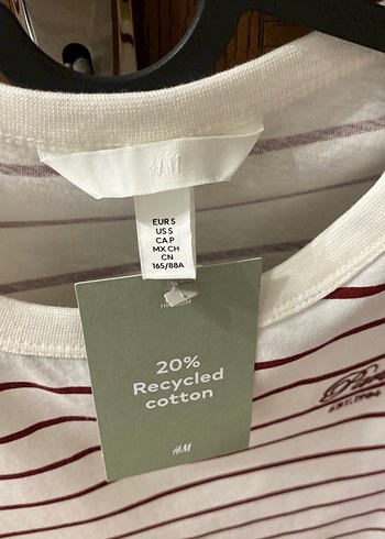 H&M Beyaz Çizgili Pamuklu Kadın Tişört H&M