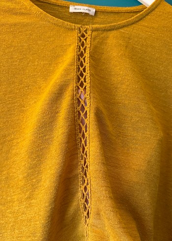 Sarı Bohem Nakışlı Uzun Kollu Triko Kazak - Görsel 4