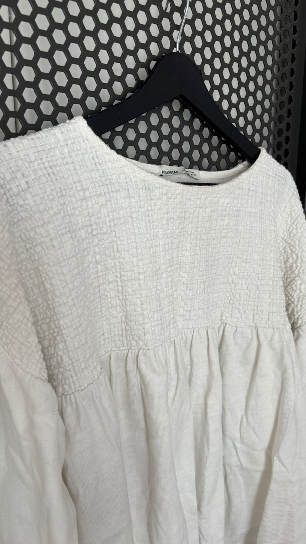 Pull And Bear Uzun Kollu Beyaz Bluz - Görsel 2