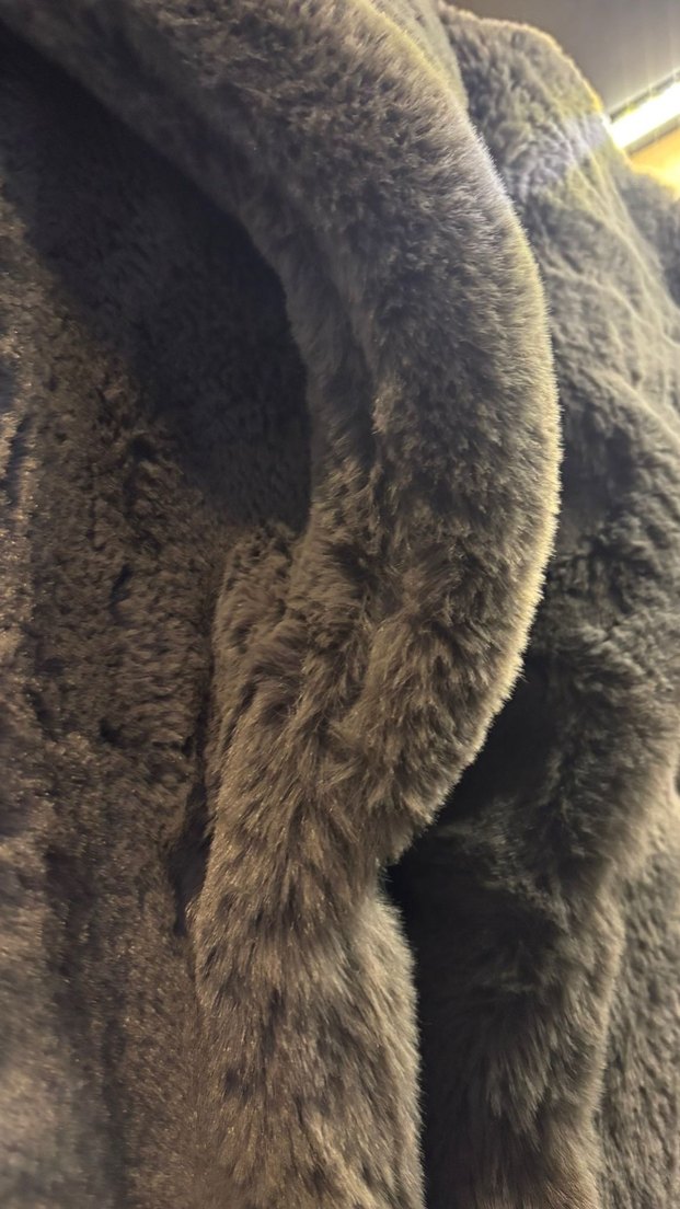 Gri Midi Boy Uzun Kollu Peluş Ceket - Görsel 4