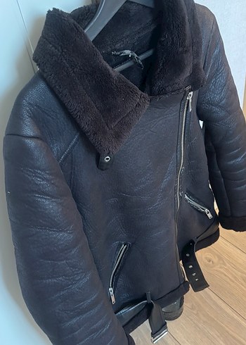 Kahverengi Kemerli Deri Biker Ceket - Görsel 3