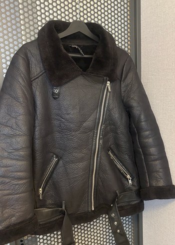 Kahverengi Kemerli Deri Biker Ceket - Görsel 2