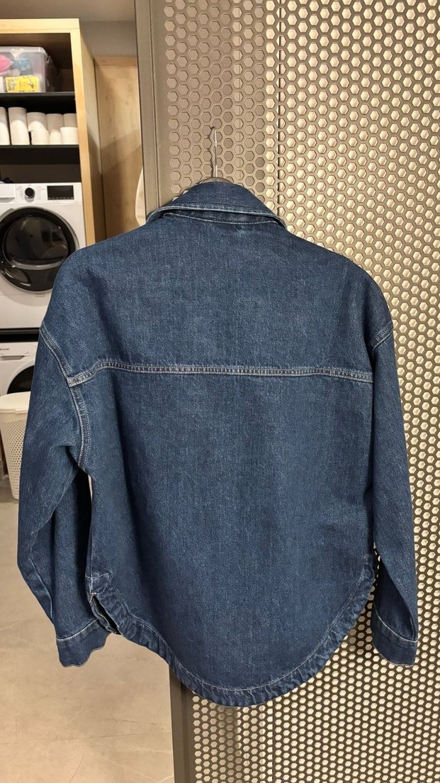 Kadın Mavi Bağlama Desenli Denim Ceket - Görsel 3
