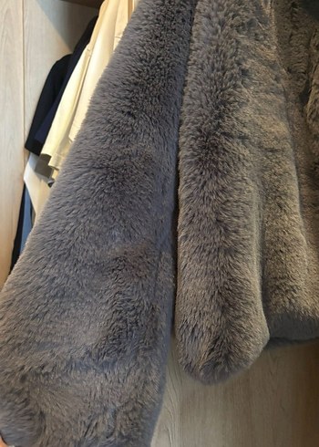 Gri Kapüşonlu Kadın Peluş Mont - Görsel 5