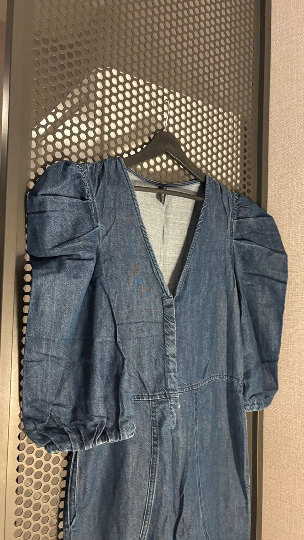 Kadın Denim Kemerli Uzun Tulum - Görsel 2