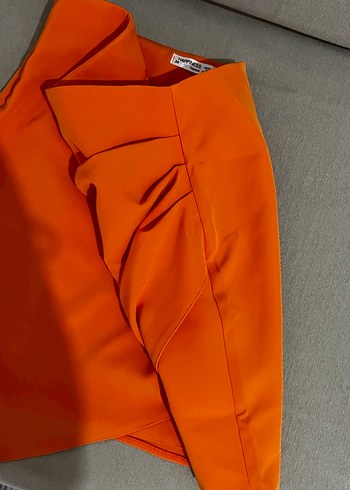 Kadın Turuncu Drapeli Mini Etek - Görsel 4