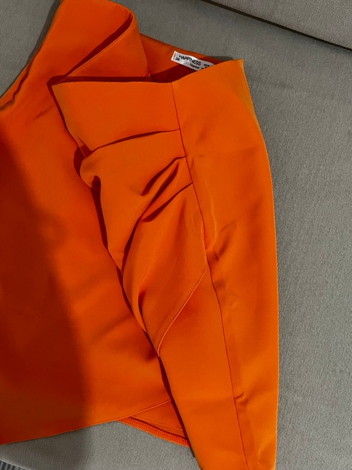 Kadın Turuncu Drapeli Mini Etek - Görsel 4