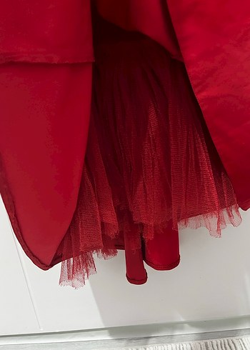 Dantelli V Yakalı Kırmızı Uzun Abiye Elbise - Görsel 4