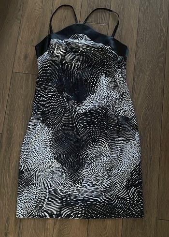 Zebra Desenli Siyah askılı Elbise