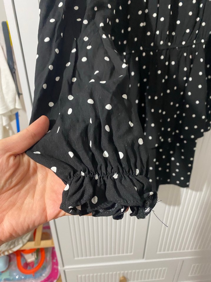 Uzun Kollu Siyah Puantiyeli Mini Elbise - Görsel 3