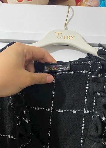 Düğmeli Siyah Kareli Midi  Ceket - Görsel 3