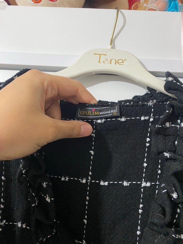 Düğmeli Siyah Kareli Midi  Ceket - Görsel 3