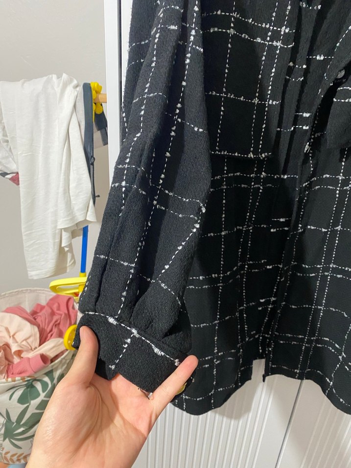 Düğmeli Siyah Kareli Midi  Ceket - Görsel 2