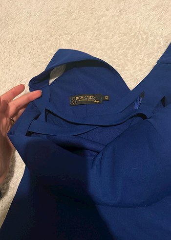 Lacivert V Yakalı Midi Abiye Elbise - Görsel 2