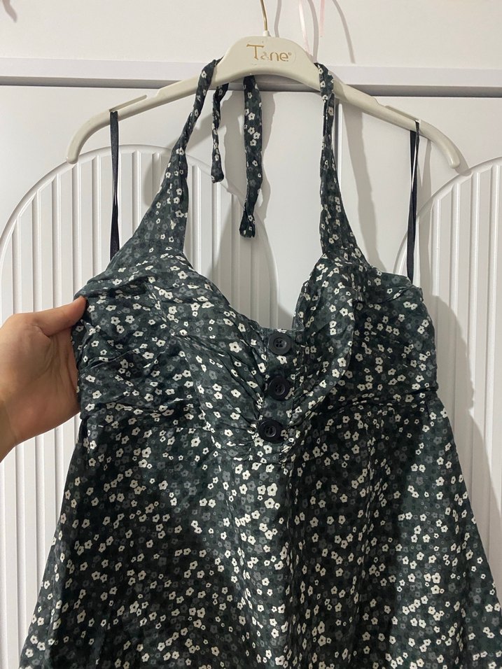 Yeşil Askılı Mini Rahat Elbise - Görsel 2