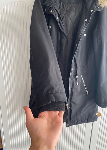 Kürklü Siyah Kadın Midi Ceket - Görsel 2