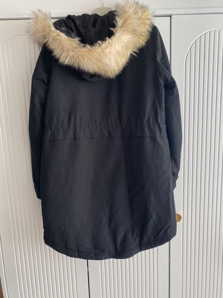 Kürklü Siyah Kadın Midi Ceket - Görsel 5