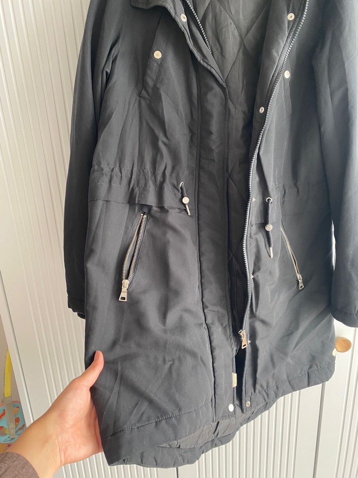 Kürklü Siyah Kadın Midi Ceket - Görsel 3