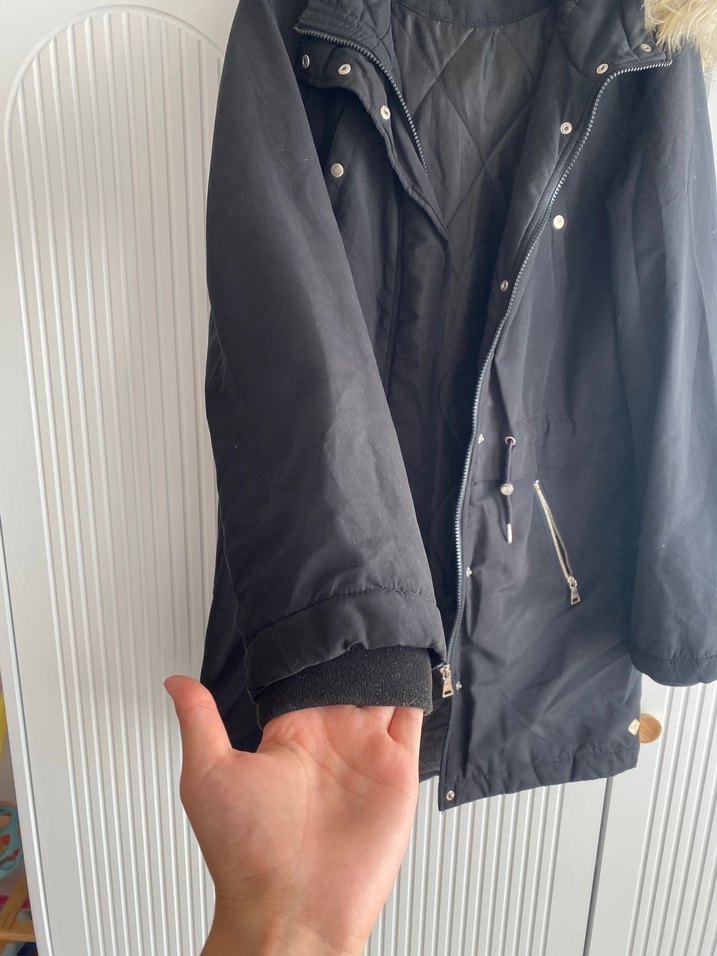 Kürklü Siyah Kadın Midi Ceket - Görsel 2