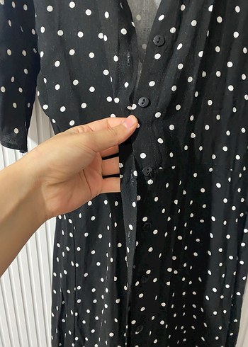 Siyah Puantiyeli Uzun Salaş Elbise - Görsel 4