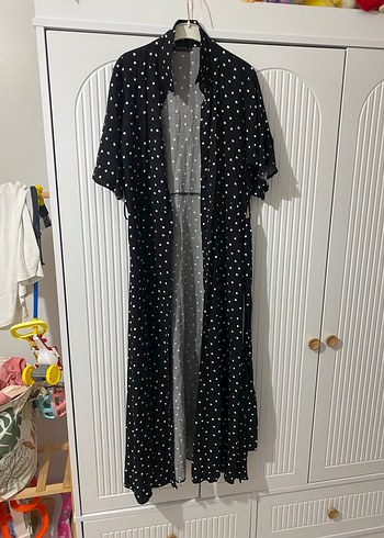 Siyah Puantiyeli Uzun Salaş Elbise - Görsel 6