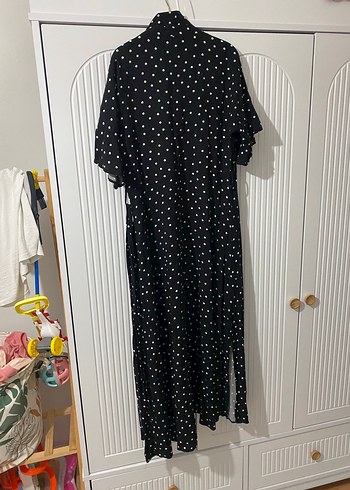 Siyah Puantiyeli Uzun Salaş Elbise - Görsel 3