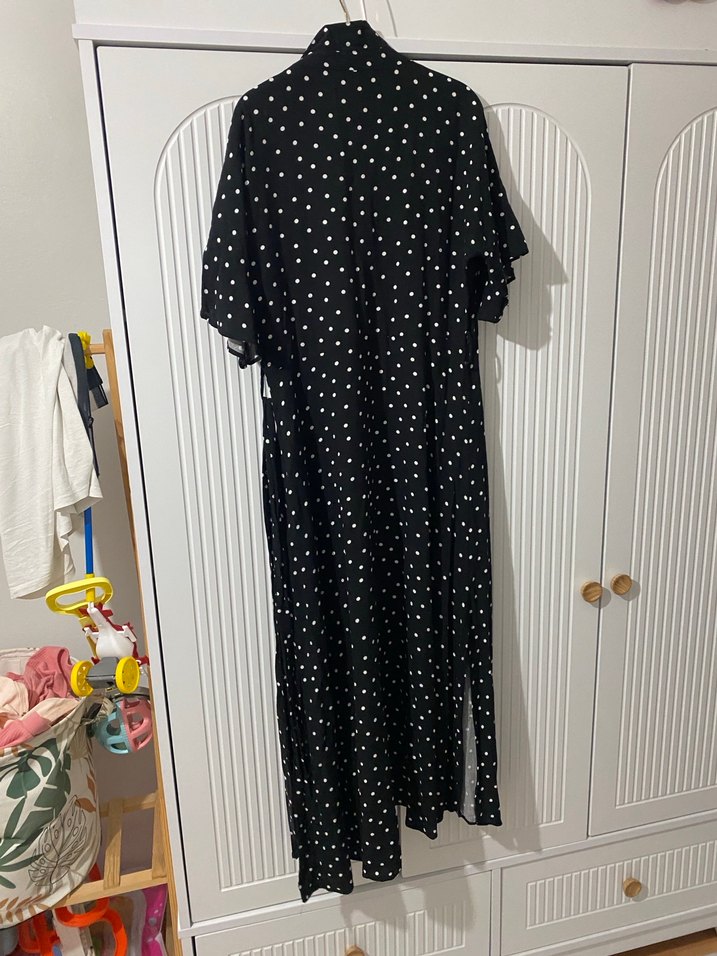 Siyah Puantiyeli Uzun Salaş Elbise - Görsel 3