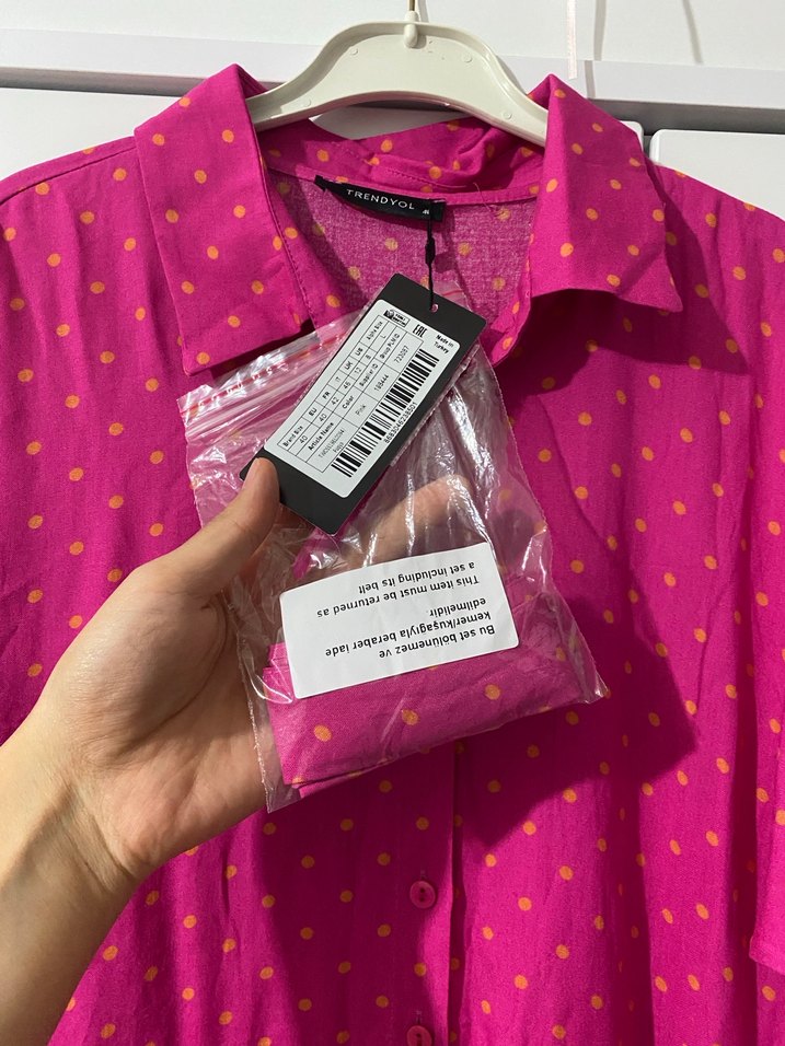 Puantiyeli Pembe Uzun Elbise - Görsel 2