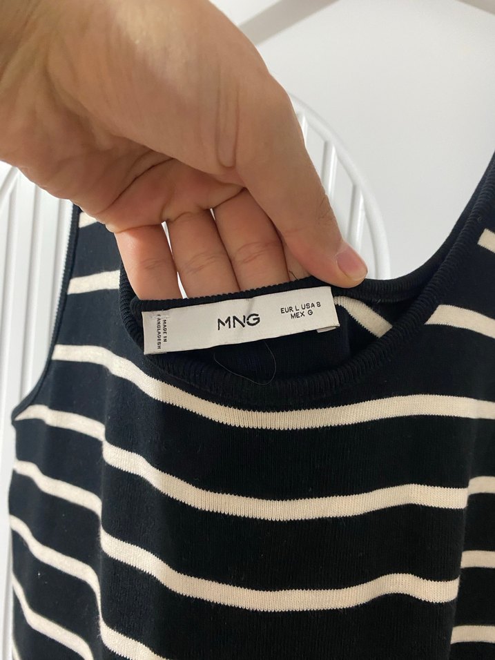 Çizgili Siyah Uzun Kolsuz Elbise - Görsel 2